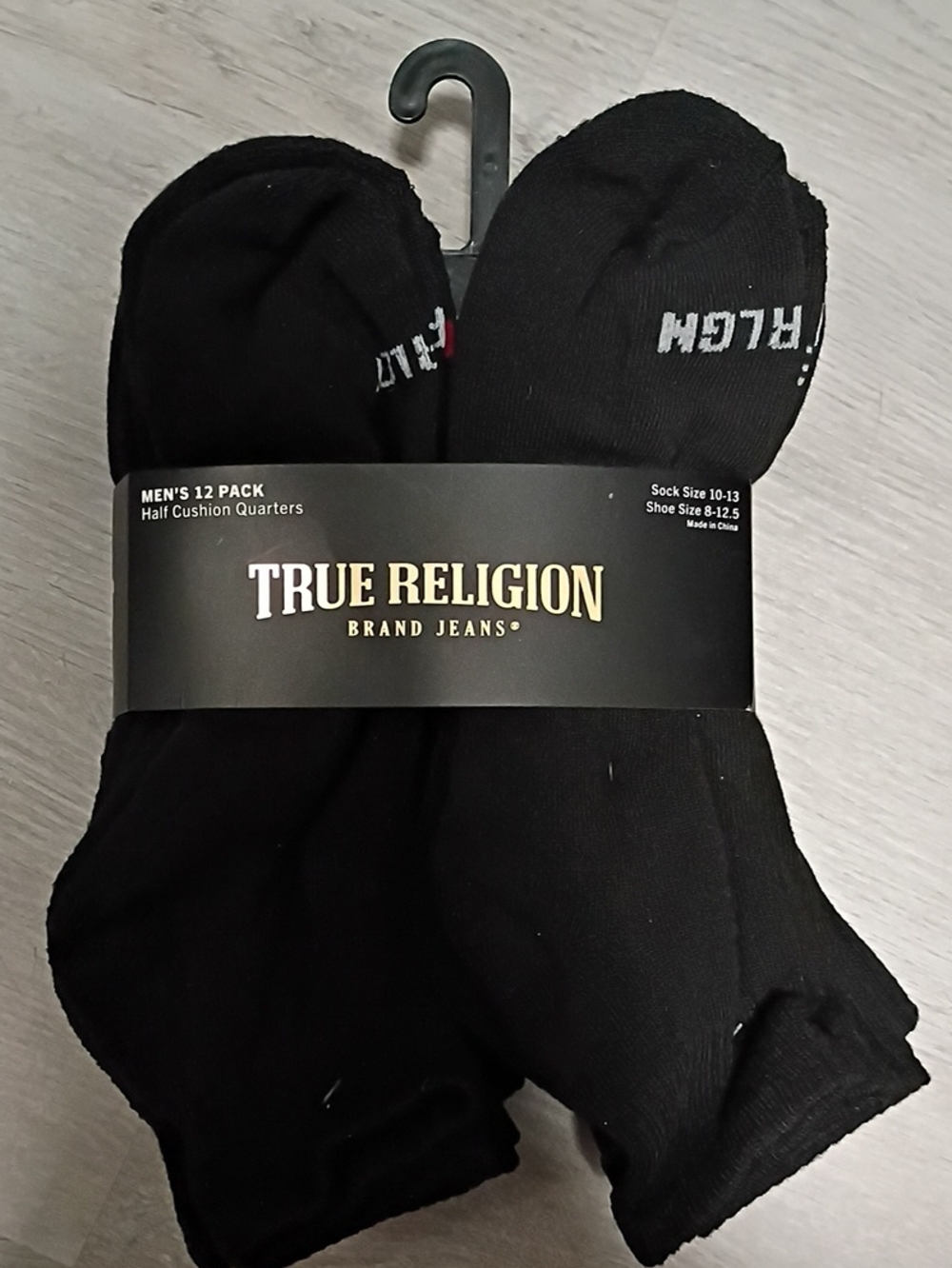 True Religion Men's Black Athletic Quarter Socks 12-Pack
